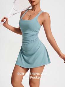 CourtClass CourtClass 女款純色百褶無袖運動連身裙附短褲 - 鏽棕色 - 查看 5