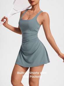 CourtClass CourtClass Women's Solid Color Casual Minimalist Daily Travel Sports Dress - Foam Green - View 8