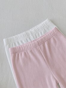 SHEIN Young Girls Spring/Summer Camisole Tank Top Shorts Solid Color Baby Pink Camisole Tank Top Shorts Underwear Set 2pcs -Piece Set - Multicolor - View 4