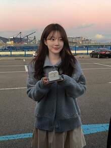 DAZY Suéter de manga larga con cuello vuelto estilo coreano para mujer, invierno - Azul cielo - Ver 8