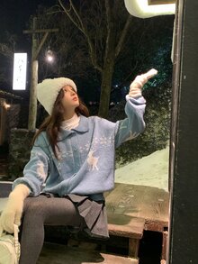 DAZY Suéter de manga larga con cuello vuelto estilo coreano para mujer, invierno - Azul cielo - Ver 6