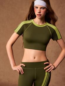 VARSIVA Women's Colorblock Casual Versatile Daily Wear Cropped Sports T-Shirt - Multicolor - View 5