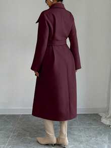 Elenzga Women's Solid Color Waist Knot Fashion Versatile Daily Wear Overcoat - Red Violet - View 2