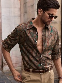 EASEVO Plus Size Men's Paisley Pattern Single-Breasted Vacation Shirt Halloween Christmas Winter Party Autumn  - Multicolor - View 5