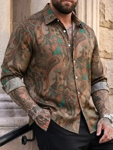 EASEVO Plus Size Men's Paisley Pattern Single-Breasted Vacation Shirt Halloween Christmas Winter Party Autumn  - Multicolor - View 1