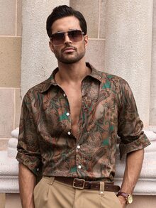 EASEVO Plus Size Men's Paisley Pattern Single-Breasted Vacation Shirt Halloween Christmas Winter Party Autumn  - Multicolor - View 3