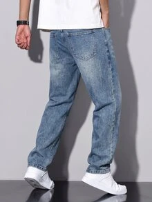 QuarKem Men's Streetwear Casual Light Blue Denim Jeans - Light Wash - View 6