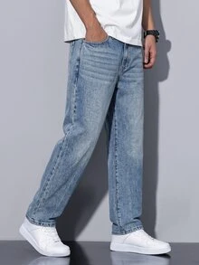 QuarKem Men's Streetwear Casual Light Blue Denim Jeans - Light Wash - View 4