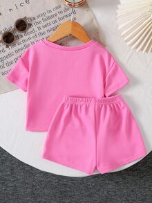 Cozy Pixies Baby Girl Fashion Casual Outing 2-Piece Set T-Shirt And Shorts Outfit, Suitable For Summer - Hot Pink - View 2