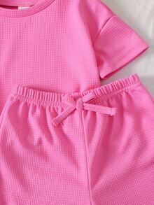 Cozy Pixies Baby Girl Fashion Casual Outing 2-Piece Set T-Shirt And Shorts Outfit, Suitable For Summer - Hot Pink - View 4