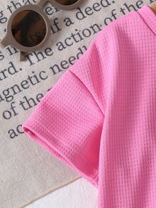 Cozy Pixies Baby Girl Fashion Casual Outing 2-Piece Set T-Shirt And Shorts Outfit, Suitable For Summer - Hot Pink - View 5