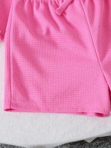 Cozy Pixies Baby Girl Fashion Casual Outing 2-Piece Set T-Shirt And Shorts Outfit, Suitable For Summer - Hot Pink - View 3