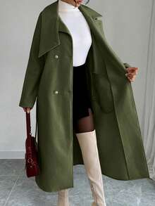 Elenzga Women's Autumn Fashion Double-Breasted Overcoat Fall/Winter Office Olive Green Elegant - Army Green - View 5
