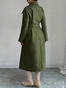Elenzga Women's Autumn Fashion Double-Breasted Overcoat Fall/Winter Office Olive Green Elegant - Army Green - View 2