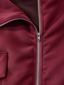 Linhara Women's Plus Size Suede Drawstring Utility Jacket, Purple Red Hooded Outdoor Casual Commute Coat, Autumn/Winter - Red Violet - View 3