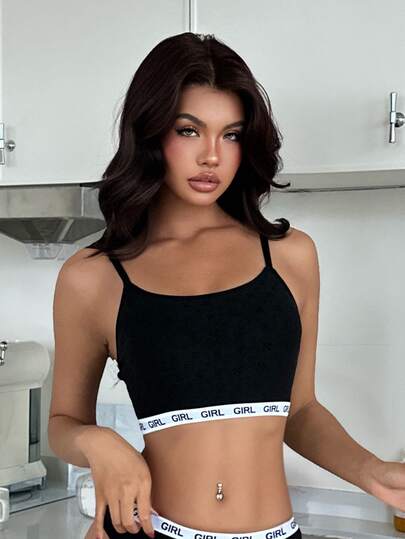 ZzzCrew Women's 1pc Letter Wide Waist Ribbed Cotton Comfortable Series Underwear