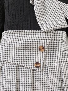 Souflis Souflis 4pcs/Set Baby Girl Elegant Tweed Textured Fabric Skirt, Jacquard Knit Top, Scarf And Hat, Autumn/Winter - Black and White - View 8
