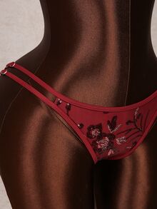 SHEIN Swim 女士亮片超迷你比基尼，性感时尚，酒红色，适合春夏海滩、日光浴、水疗、度假、摄影、泳池派对等场合。 - 彩色 - 查看 6