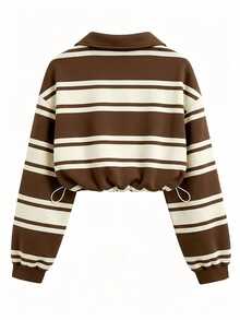 QUELARIE American Vintage Colorblock Striped Half-Zip Niche Sweatshirt - Brown - View 2