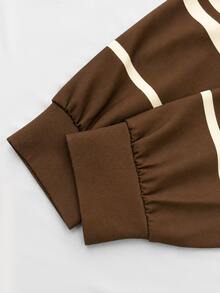 QUELARIE American Vintage Colorblock Striped Half-Zip Niche Sweatshirt - Brown - View 5