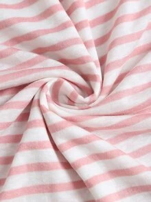 Sweetra Women's Summer Vacation Style Asymmetrical Shoulder Striped Tank Top With Sheer Back - Pink - View 8