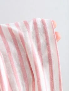 Sweetra Women's Summer Vacation Style Asymmetrical Shoulder Striped Tank Top With Sheer Back - Pink - View 6