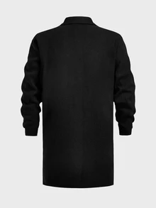 EASEVO Woven Casual Long Wool Coat (Plus Size) Halloween Christmas Winter Party Autumn  - Black - View 3