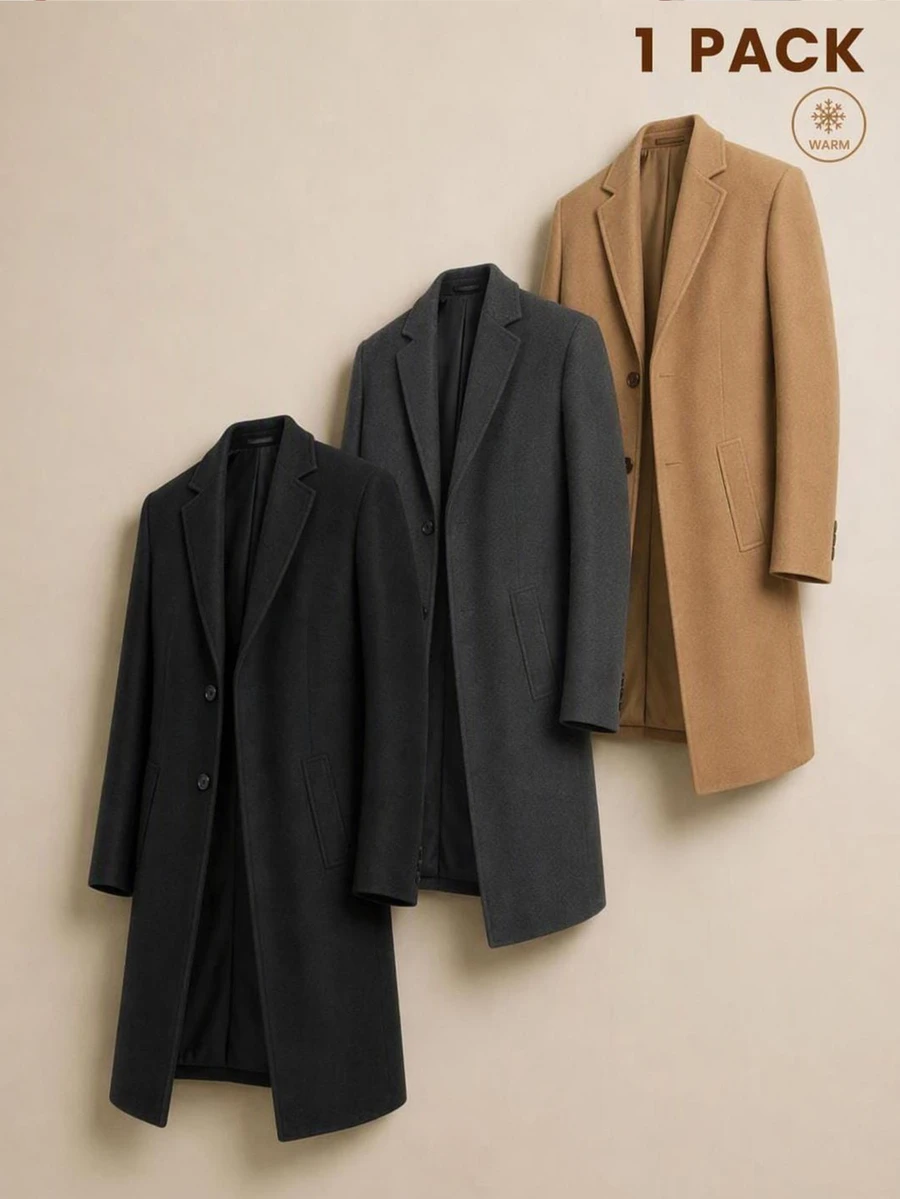EASEVO Woven Casual Long Wool Coat (Plus Size) Halloween Christmas Winter Party Autumn - Black - View 1
