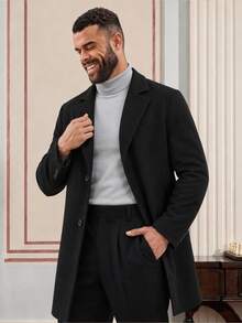 EASEVO Woven Casual Long Wool Coat (Plus Size) Halloween Christmas Winter Party Autumn  - Black - View 7