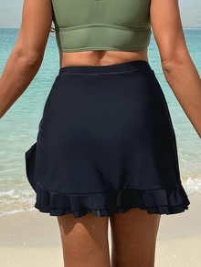 SHEIN Swim 女士白色百合印花夏季沙滩休闲迷你裙，优雅，情人节礼物，度假裙，沙滩裙，泳装裙，婚礼及活动场合适用 - 黑色 - 查看 4