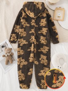 Boys' Casual Cute Bear Plush Jumpsuit - Coffee Brown - View 3
