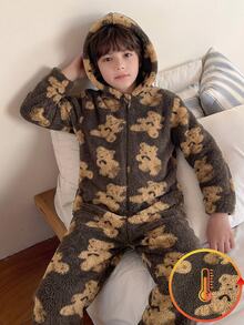 Boys' Casual Cute Bear Plush Jumpsuit - Coffee Brown - View 2