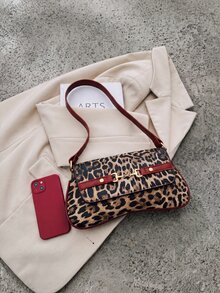 Rovax This New Shoulder Bag Features A Simple And Fashionable Design, Decorated With A Leopard Print Pattern And A Striking Color Contrast. It Has A Foldable Design, Allowing It To Be Used As Both A Clutch And A Shoulder Bag. It Is Perfect For Daily Outings, Shopping, Office, Parties, Vacations, And Short Trips. The Color Is Burgundy, Making It Very Versatile. - Red - View 3
