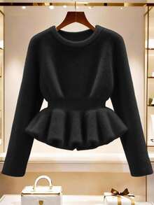 Franclia New Gentle Lady-Like Knitted Long Sleeve Pullover Sweater, Autumn/Winter - Black - View 1