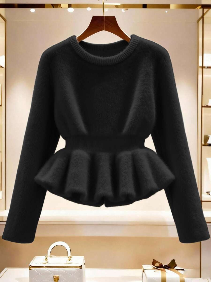 Franclia New Gentle Lady-Like Knitted Long Sleeve Pullover Sweater, Autumn/Winter - Black - View 1