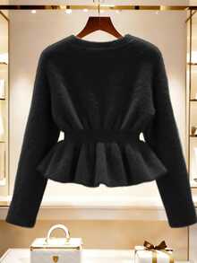 Franclia New Gentle Lady-Like Knitted Long Sleeve Pullover Sweater, Autumn/Winter - Black - View 2