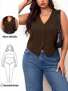 Enliva Plus Size Black Vest Thin Jacket, Women Office Wear Blouse - Brown - View 1