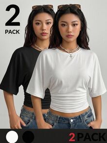 SHEIN Girlism تي شيرتات للفتيات المراهقات اشترِ 1 واحصل على 1 مجانًا - أبيض وأسود - مشاهدة 3