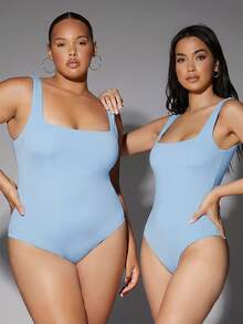 Silquee Women's Casual Solid Color Bodysuit, Fashionable And Sexy - Baby Blue - View 3
