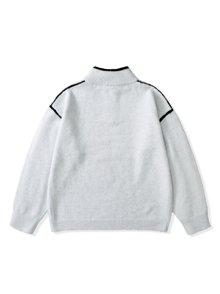 Manfinity Homme Men's Autumn/Winter Colorblock Half-Zip Long Sleeve Casual Sweater, Old Money - White - View 2