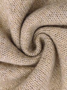 LUMIGAL V-Neck Double-Layer Ruched Front Dropped Shoulder Ribbed Cuffs Lantern Long Sleeve Loose Hem Pullover Women's Sweater Brunch Khaki Fall Boho - Khaki - View 4