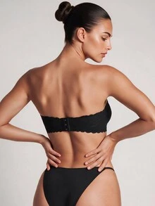 Barelissa Women's Lace Patchwork Floral Print Bandeau Bra, Wireless Seamless Adhesive Anti-Slip Bra, Transparent Adjustable Shoulder Straps, Backless Design, Push-Up Anti-Sagging Bandeau Bra, 2pcs/Set - Black - View 2