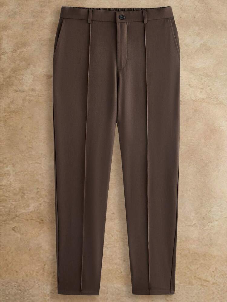 HIMLAND Men's Button Casual Pocket Suit Pants - Brown - View 1