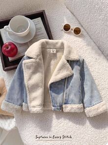 Cozy Pixies Baby Girl Teddy Lined Zip Up Moto Autumn Winter Jacket - Blue - View 1