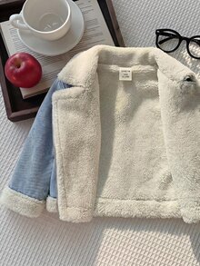Cozy Pixies Baby Girl Teddy Lined Zip Up Moto Autumn Winter Jacket - Blue - View 4