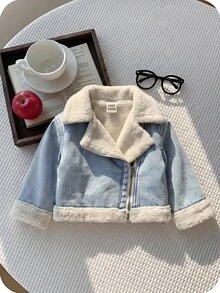 Cozy Pixies Baby Girl Teddy Lined Zip Up Moto Autumn Winter Jacket - Blue - View 5