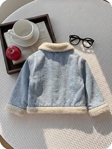 Cozy Pixies Baby Girl Teddy Lined Zip Up Moto Autumn Winter Jacket - Blue - View 3