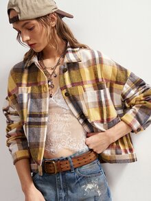 Bohemela Women's Plaid Casual Versatile Daily Long Sleeve Jacket - Blue - View 3