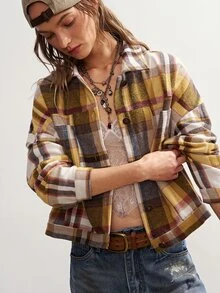 Bohemela Women's Plaid Casual Versatile Daily Long Sleeve Jacket - Blue - View 2