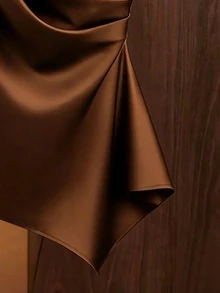 Calvaya Satin Draped Neck Camisole Top, Acid Wash Texture, Ruched Waist, Flattering Fit, Elegant Summer Wear For Women - Coffee Brown - View 5